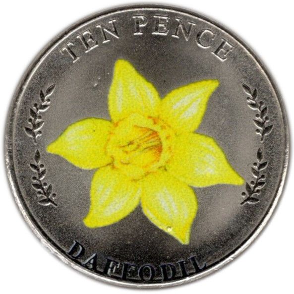 Jersey 10 Pence - Elizabeth II Daffodil; Colourised