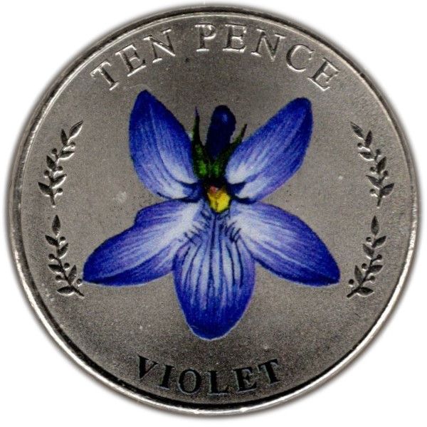Jersey 10 Pence - Elizabeth II Violet; Colourised reverse