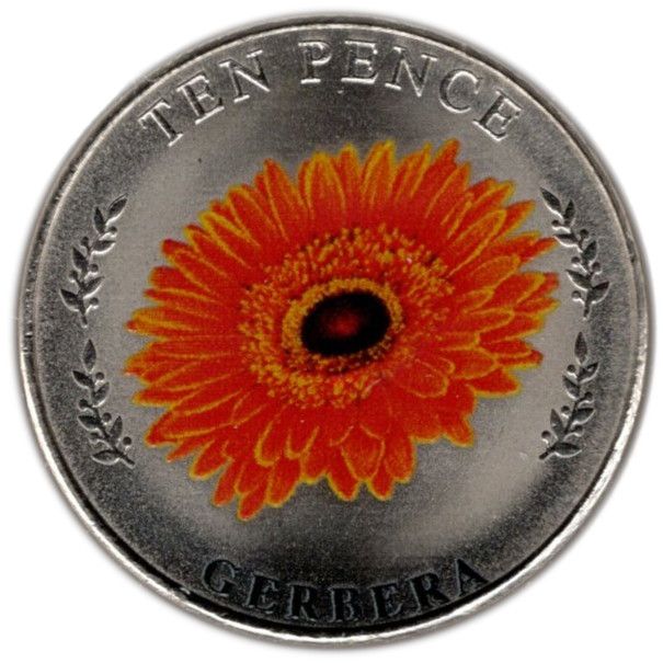 Jersey 10 Pence - Elizabeth II Gerbera; Colourised