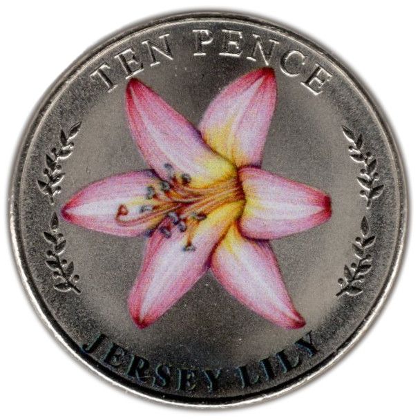Jersey 10 Pence - Elizabeth II Jersey Lily; Colourised reverse