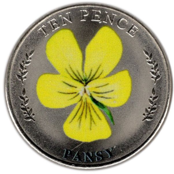 Jersey 10 Pence - Elizabeth II Pansy; Colourised reverse