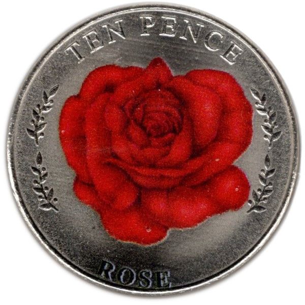 Jersey 10 Pence - Elizabeth II Rose; Colourised reverse