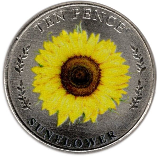 Jersey 10 Pence - Elizabeth II Sunflower; Colourised reverse