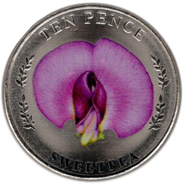 Jersey 10 Pence - Elizabeth II Sweetpea; Colourised reverse