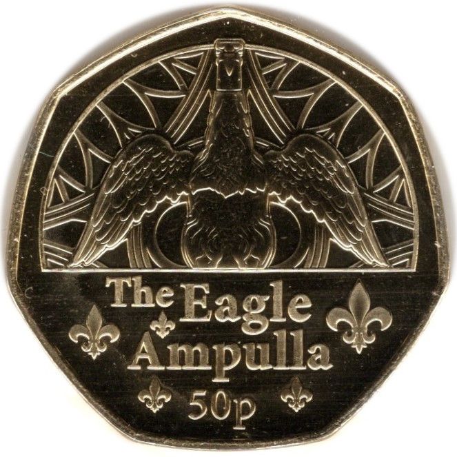 Guernsey 50 Pence - Charles III Coronation Regalia - The Eagle Ampulla; Gold Plated