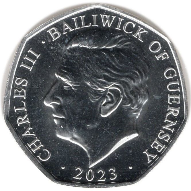 Guernsey 50 Pence - Charles III Coronation Regalia - The Ancient Coronation Spoon; Silver/Gold Plated obverse