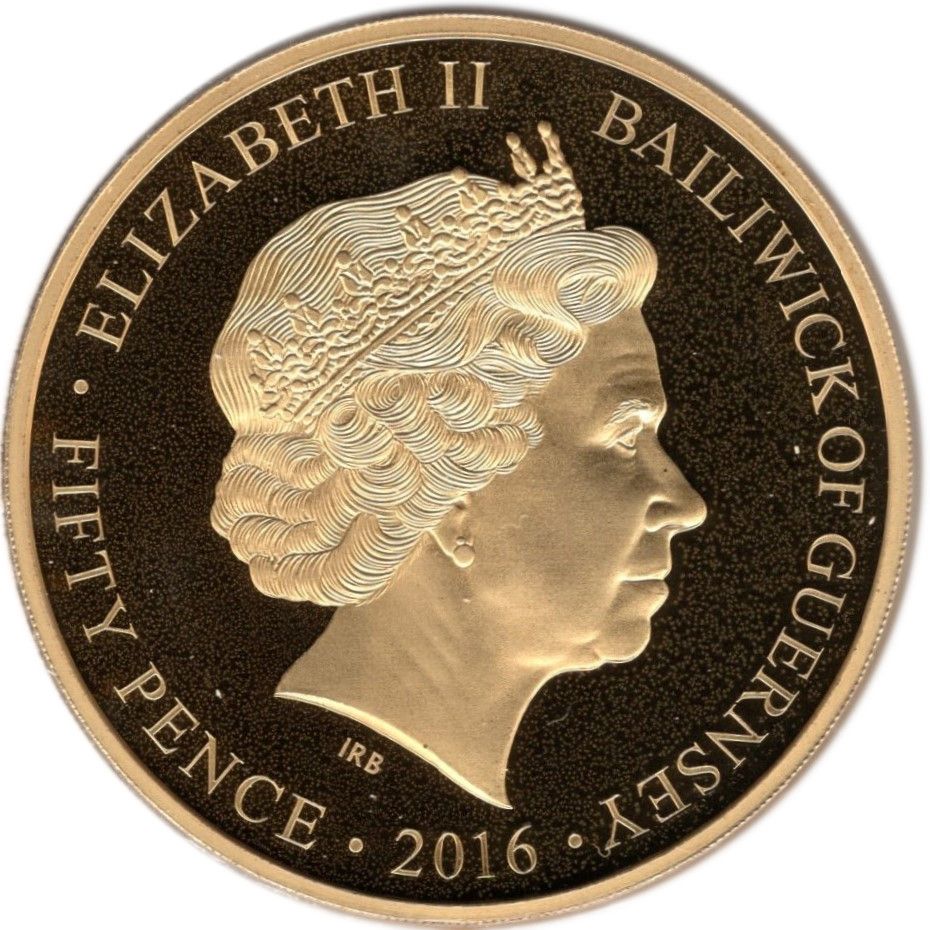 Guernsey 50 Pence - Elizabeth II WWI - Thiepval Memorial obverse