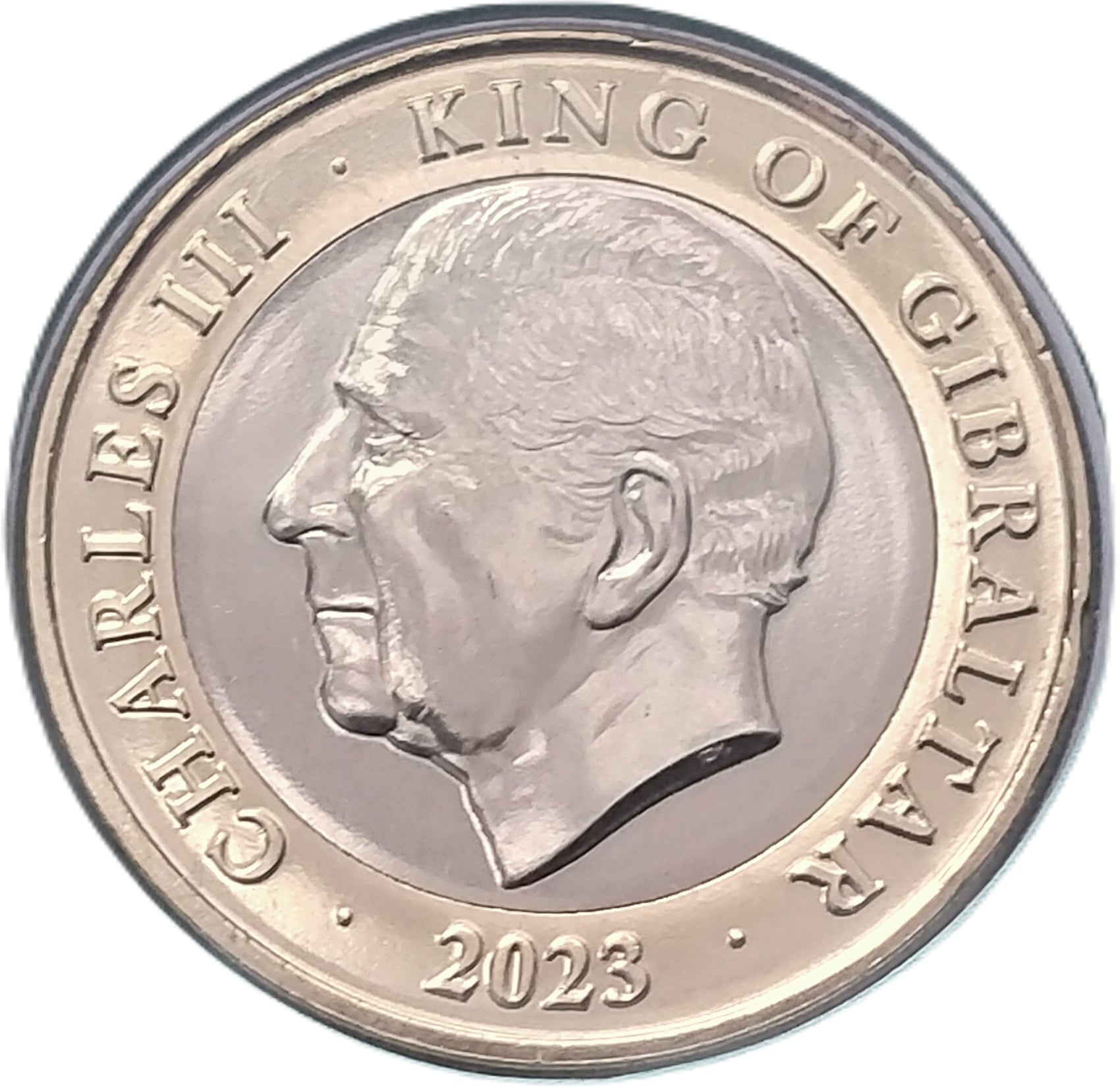 Gibraltar 2 Pounds - Charles III Christmas; colourised obverse