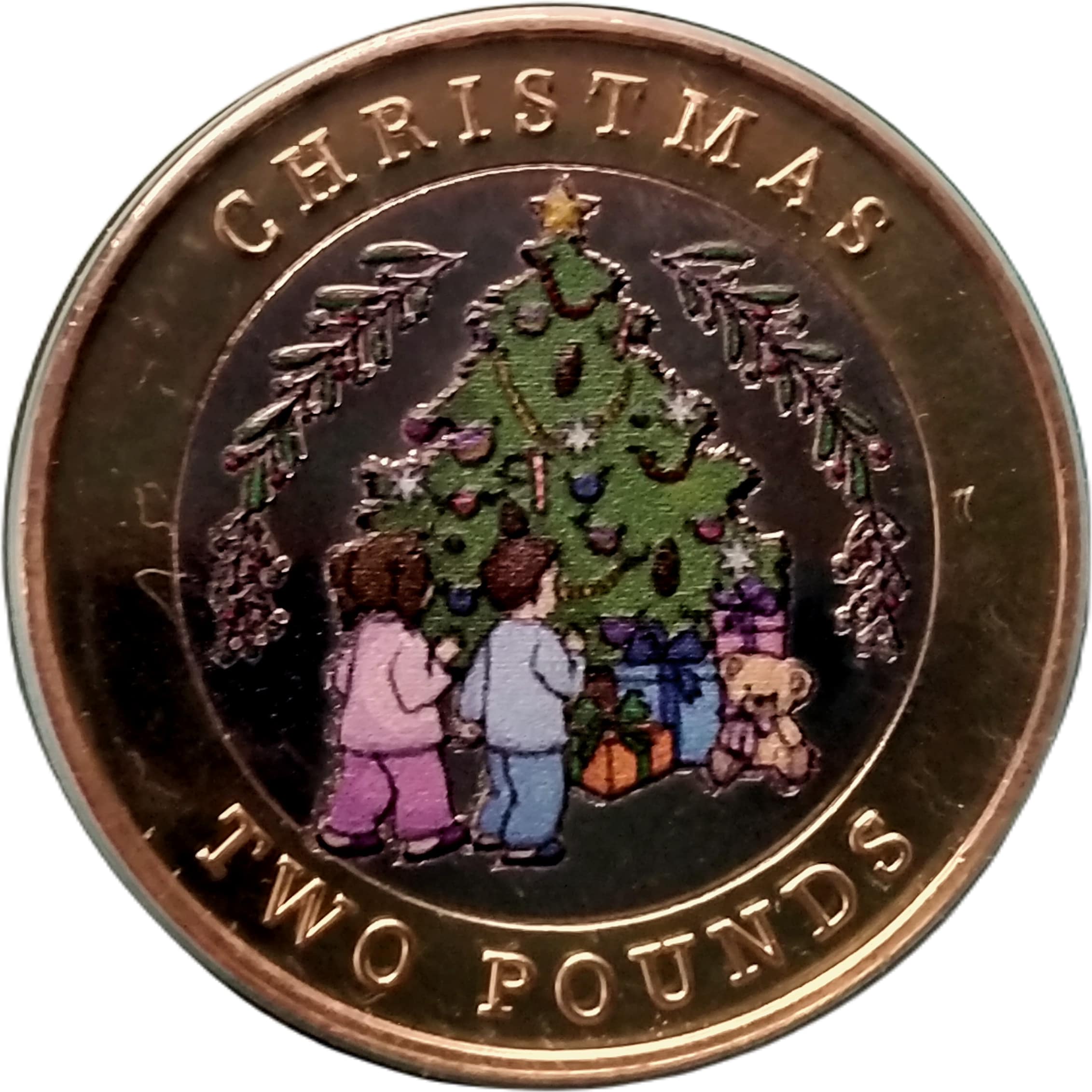 Gibraltar 2 Pounds - Charles III Christmas; colourised reverse