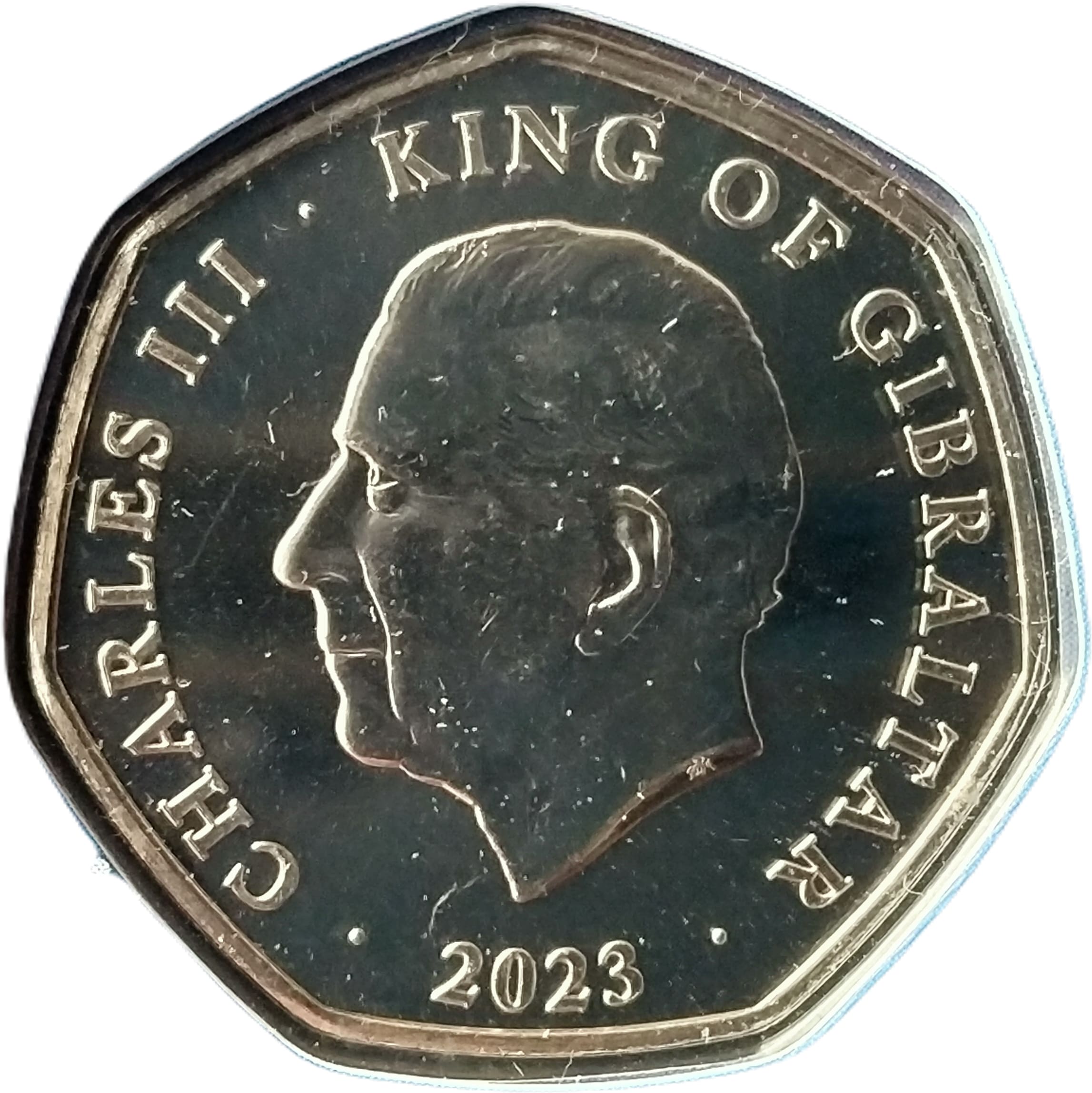 Gibraltar 50 Pence - Charles III Christmas 2023; colourised obverse