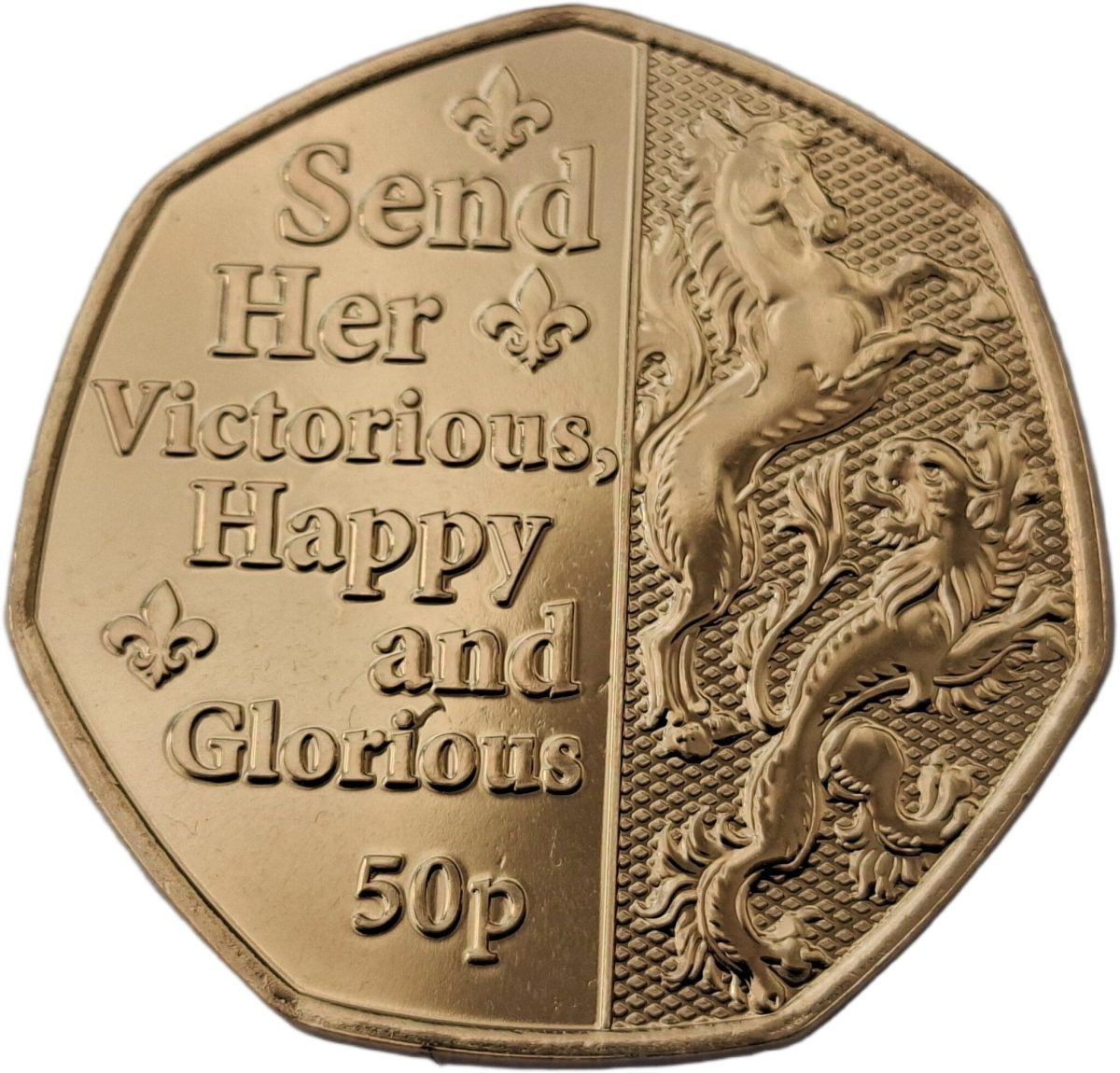 Isle of Man 50 Pence - Elizabeth II Platinum Jubilee - Send Her Victorious; Gold plated reverse