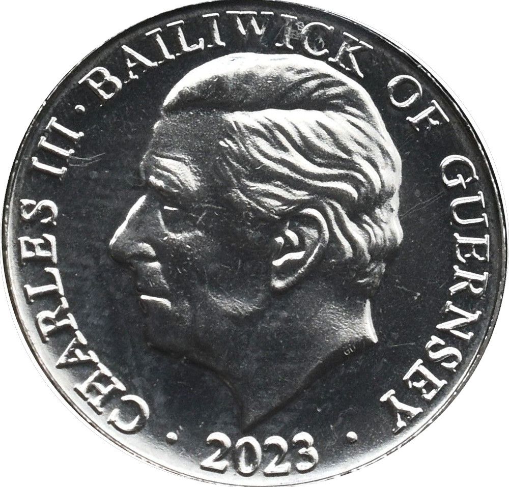 Guernsey 10 Pence - Charles III Common Heath Moth obverse