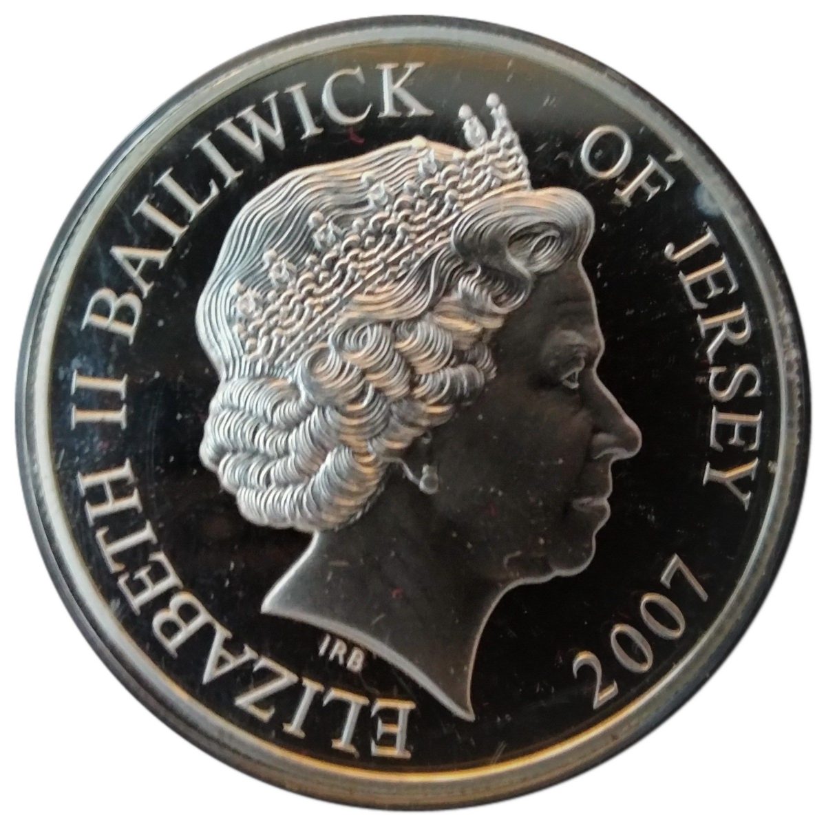 Jersey 5 Pounds - Elizabeth II Diamond Wedding - Wedding Cake; Silver Proof obverse