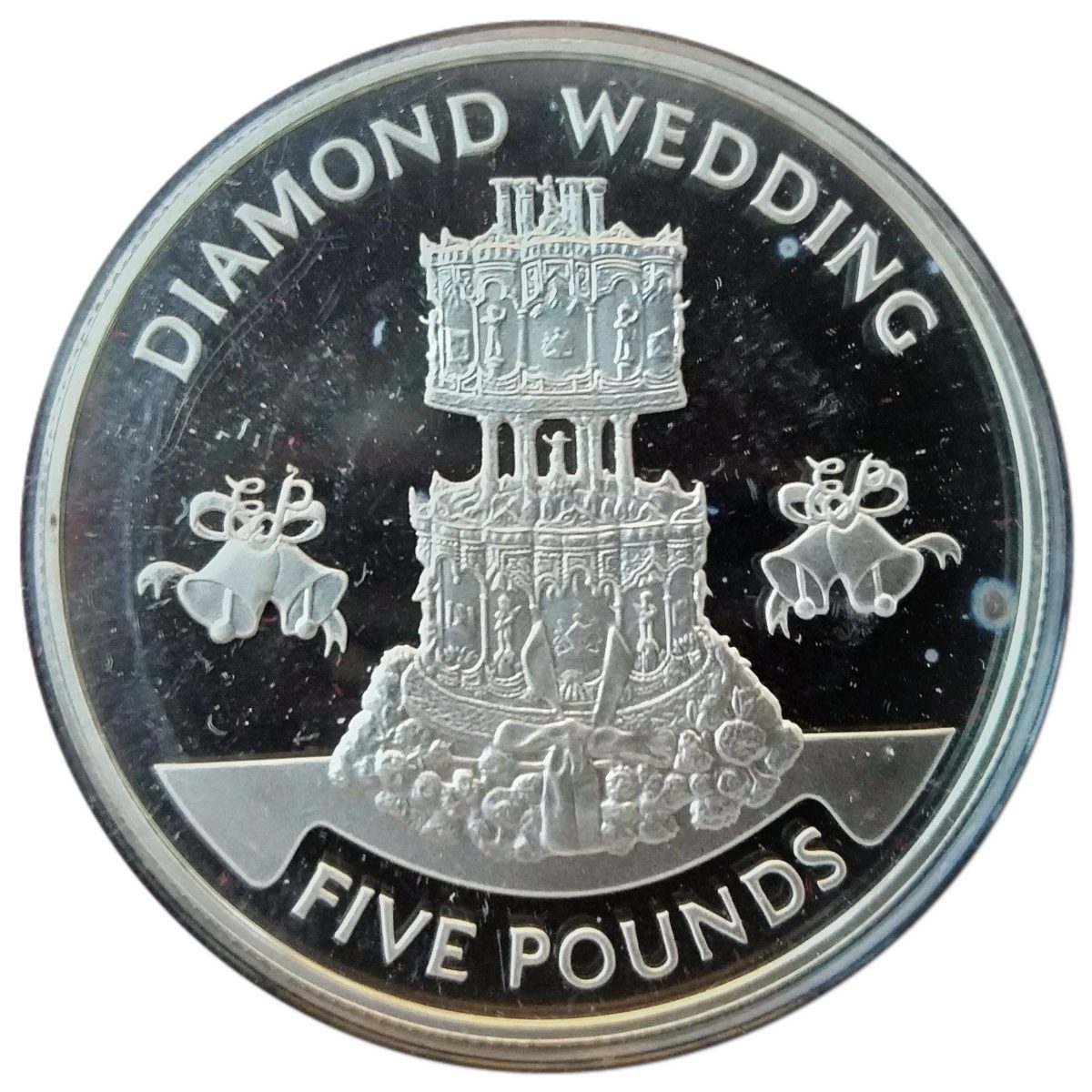 Jersey 5 Pounds - Elizabeth II Diamond Wedding - Wedding Cake; Silver Proof