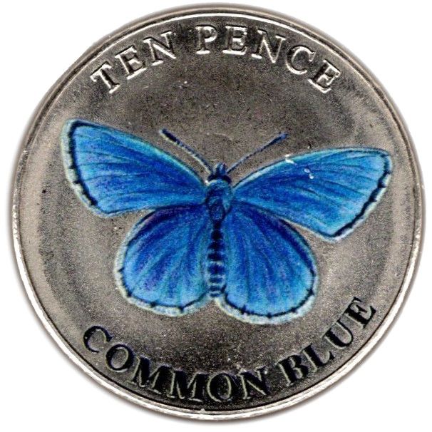 Guernsey 10 Pence - Elizabeth II Common Blue; Colourised
