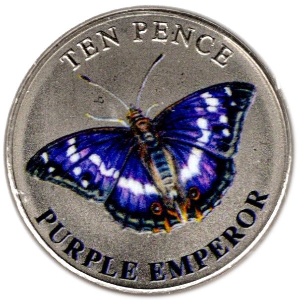 Guernsey 10 Pence - Elizabeth II Purple Emperor; Colourised reverse