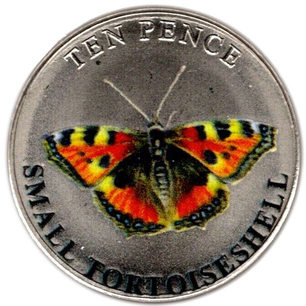 Guernsey 10 Pence - Elizabeth II Small Tortoiseshell; Colourised reverse