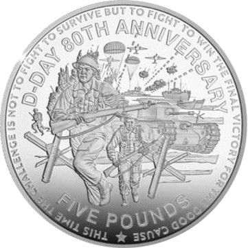 Guernsey 5 Pounds - Charles III D-Day; Silver Proof