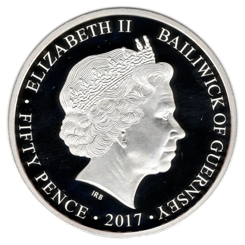 Guernsey 50 Pence - Elizabeth II Battle of Britain Memorial Flight - Lancaster obverse