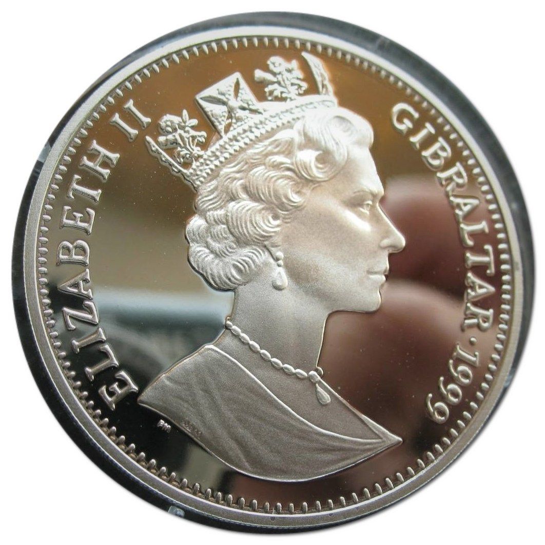 Gibraltar 1 Crown - Elizabeth II Barnes Willis; Silver Proof obverse
