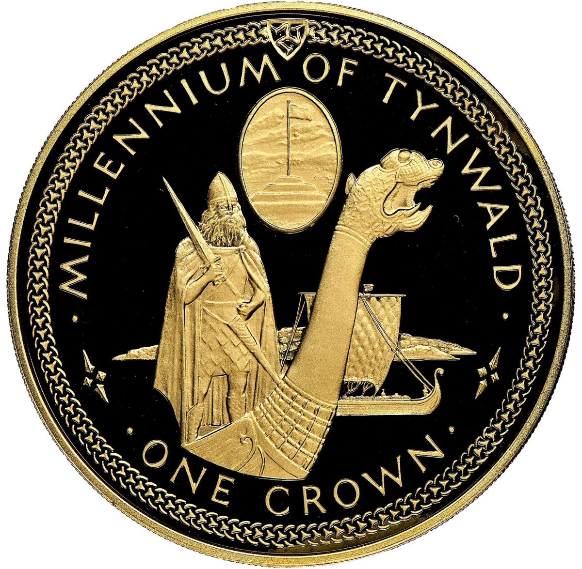 Isle of Man 1 Crown - Elizabeth II Tynwald - Viking Longship; Gold Proof reverse
