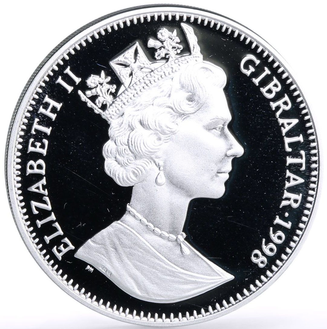 Gibraltar 1 Crown - Elizabeth II Charles Darwin; Silver Proof obverse