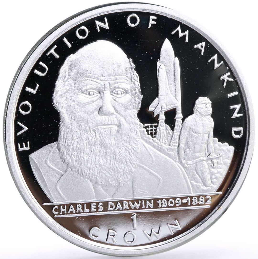 Gibraltar 1 Crown - Elizabeth II Charles Darwin; Silver Proof