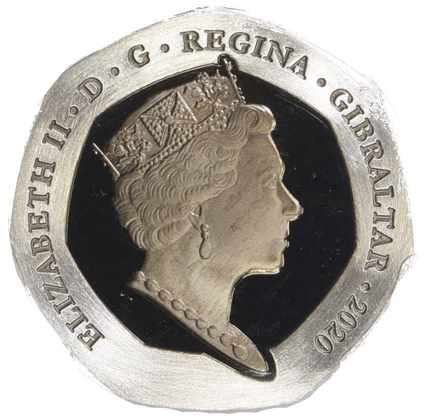 Gibraltar 50 Pence - Elizabeth II 180th Anniversary of the Penny Black; Silver Piedfort obverse