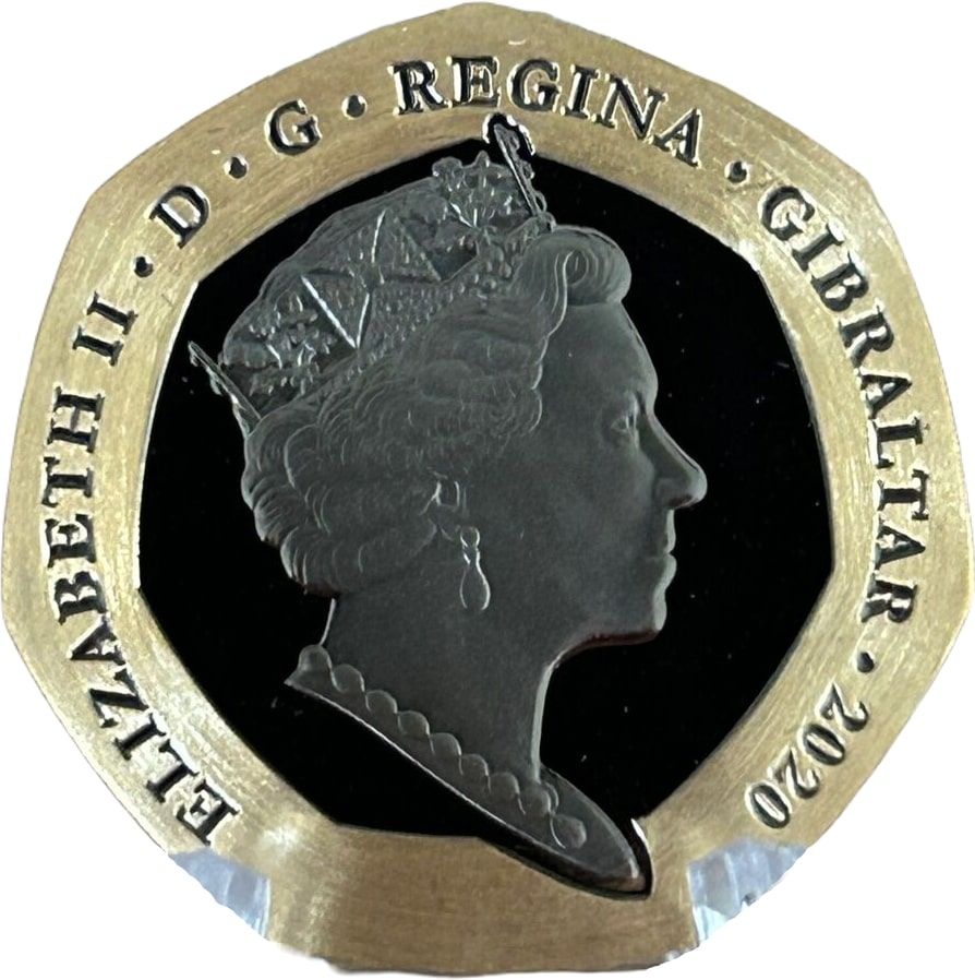 Gibraltar 50 Pence - Elizabeth II 180th Anniversary of the Penny Black; Gold Piedfort obverse