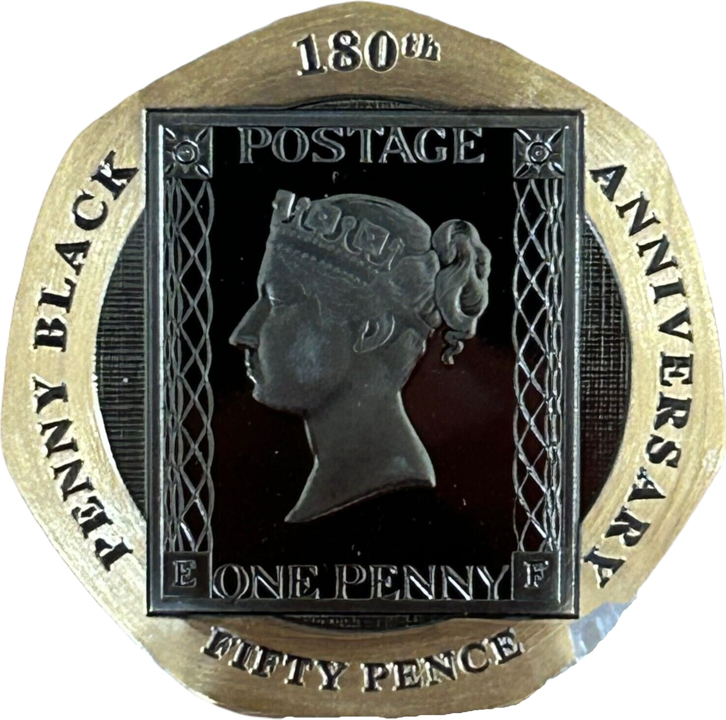 Gibraltar 50 Pence - Elizabeth II 180th Anniversary of the Penny Black; Gold Piedfort
