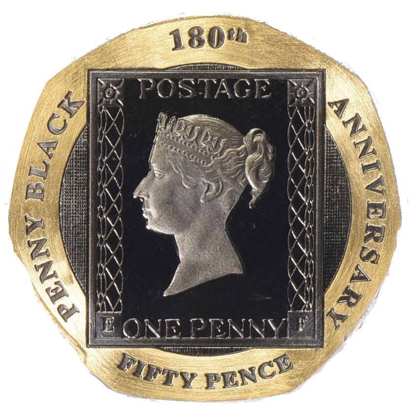 Gibraltar 50 Pence - Elizabeth II 180th Anniversary of the Penny Black; Gold Proof