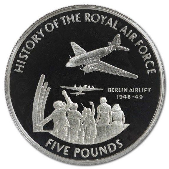 Guernsey 5 Pounds - Elizabeth II Berlin Airlift; Silver Proof