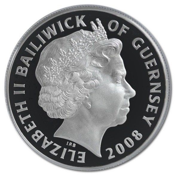 Guernsey 5 Pounds - Elizabeth II Dambusters Raid; Silver Proof obverse