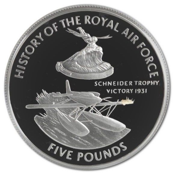 Guernsey 5 Pounds - Elizabeth II Schneiders Trophy Victory; Silver Proof reverse