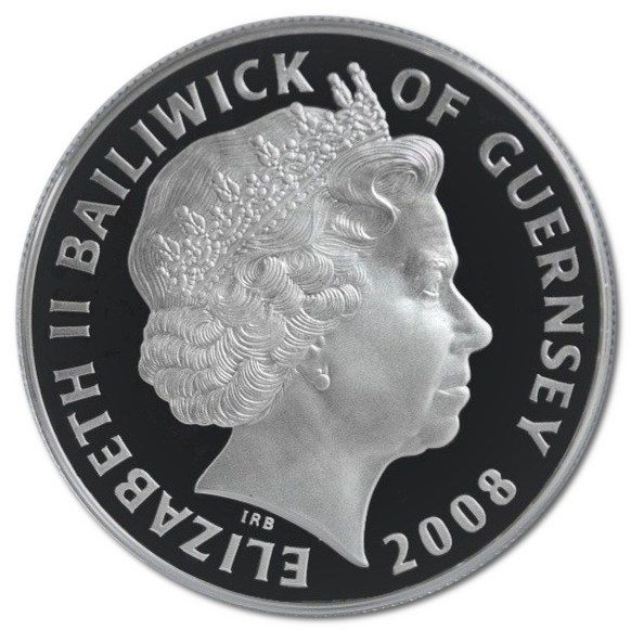 Guernsey 5 Pounds - Elizabeth II Falklands War 1982; Silver Proof obverse