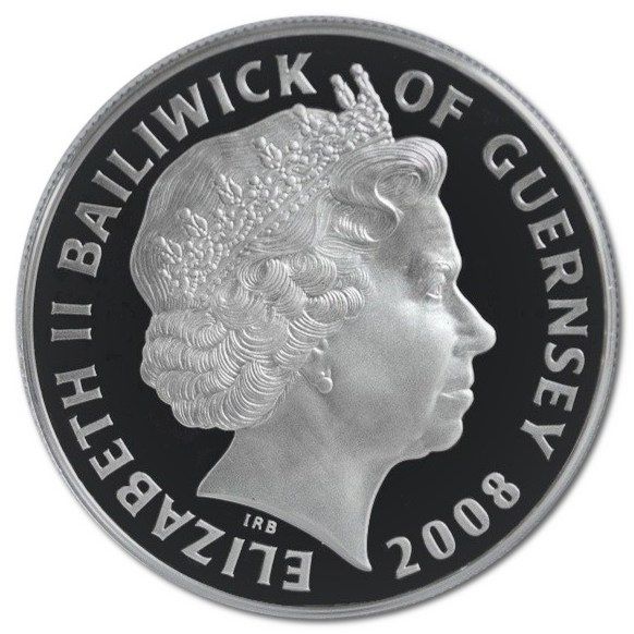 Guernsey 5 Pounds - Elizabeth II Formation of RAF; Silver Proof obverse