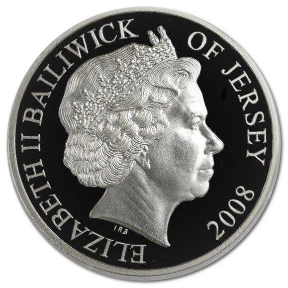 Jersey 5 Pounds - Elizabeth II Dambusters Raid; Silver Proof obverse