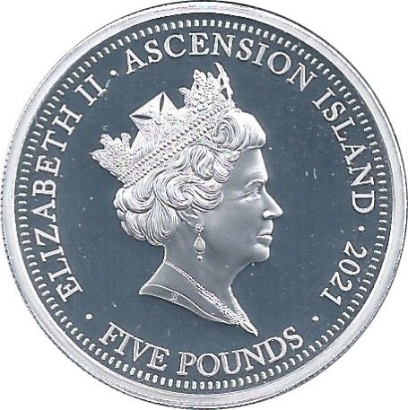 Ascension Island 5 Pounds - Elizabeth II Prince Philip Memorial Salute obverse