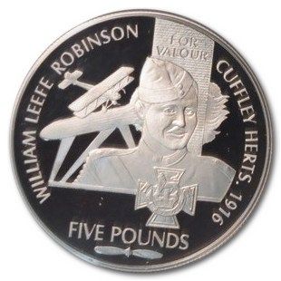 Guernsey 5 Pounds - Elizabeth II Victoria Cross - William Leefe Robinson reverse