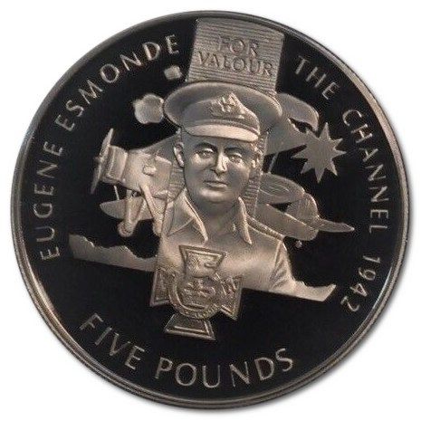 Guernsey 5 Pounds - Elizabeth II Victoria Cross - Eugene Esmonde reverse