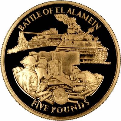 Gibraltar 5 Pounds - Elizabeth II Battle of El Alamein; Gold Proof reverse