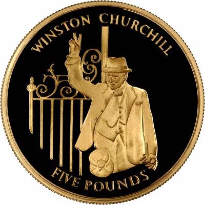 Gibraltar 5 Pounds - Elizabeth II Winston Churchill; Gold Proof reverse