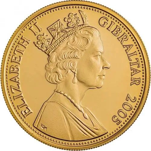 Gibraltar 5 Pounds - Elizabeth II Dambuster Raid; Gold Proof obverse