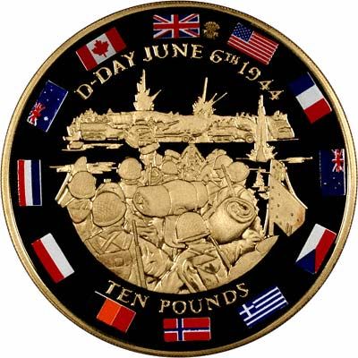 Gibraltar 10 Pounds - Elizabeth II D-Day; Gold Proof