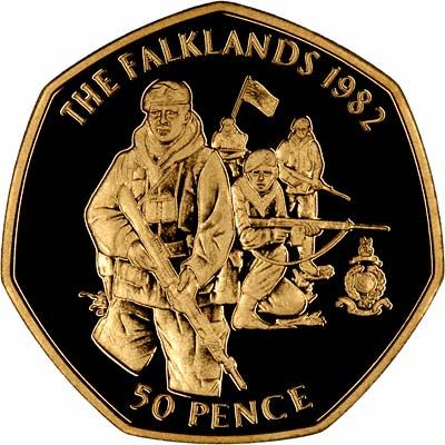 Gibraltar 50 Pence - Elizabeth II Royal Marines - Falklands; Gold Proof