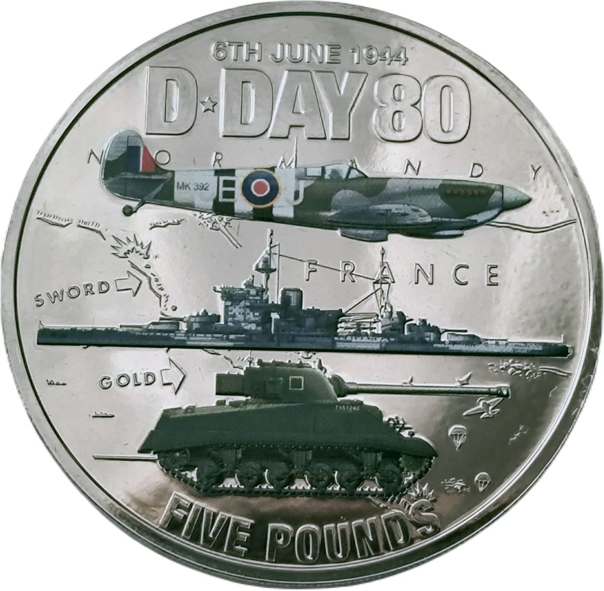 Jersey 5 Pounds - Charles III D-Day; Coloured