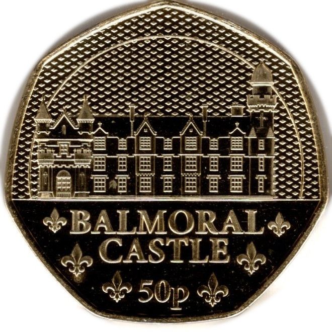 Jersey 50 Pence - Charles III Royal Residence - Balmoral Castle; Gold Plated reverse