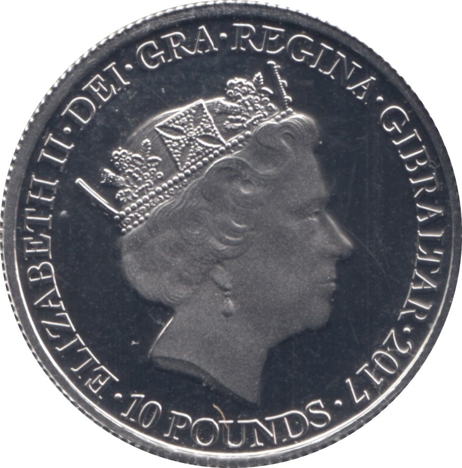 Gibraltar 10 Pounds - Elizabeth II Platinum Wedding obverse
