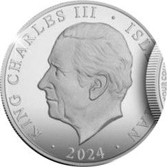 Isle of Man 5 Pounds - Charles III D-Day; Silver Proof obverse