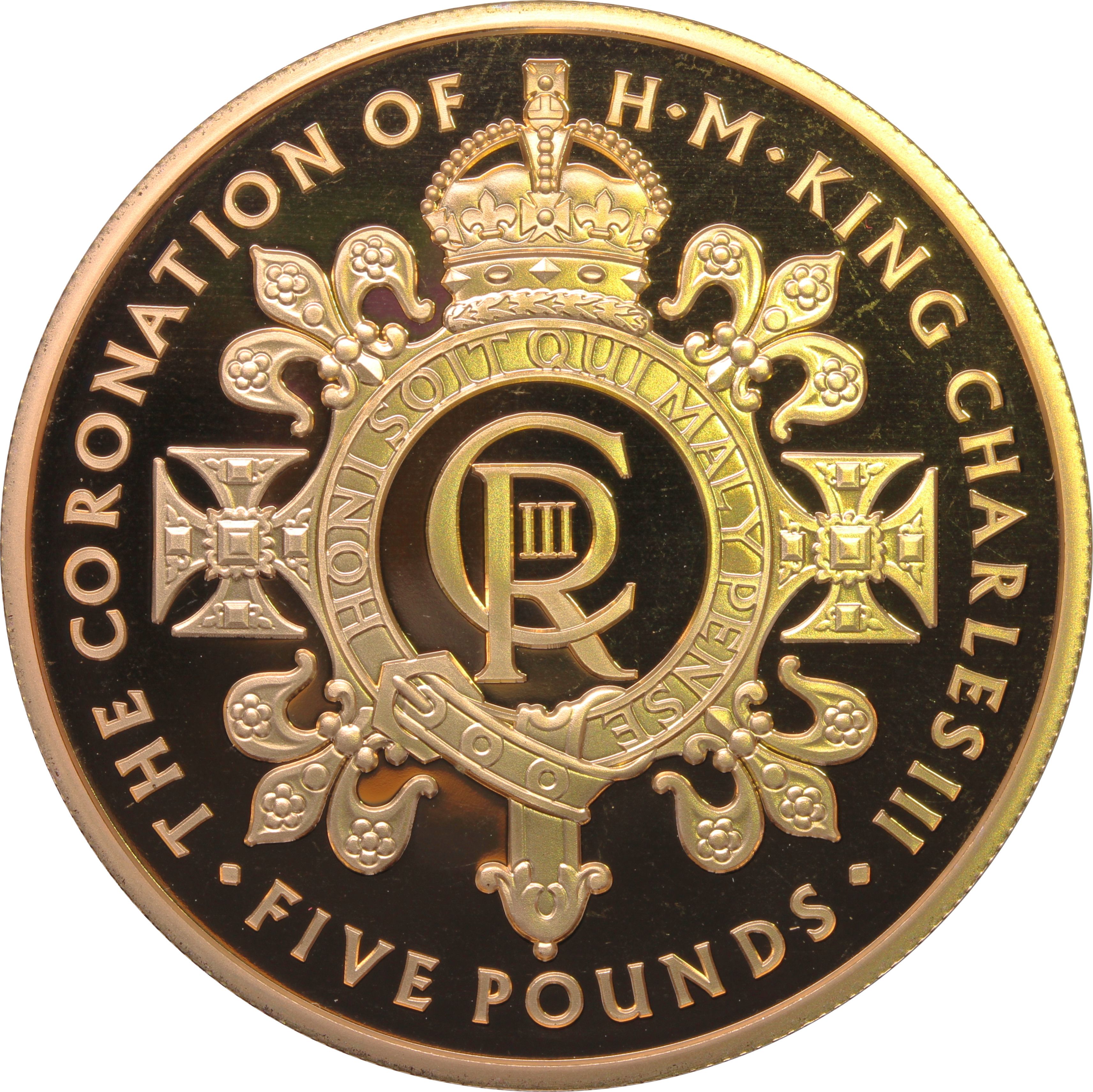 Tristan da Cunha 5 Pounds - Charles III Coronation; gold plated